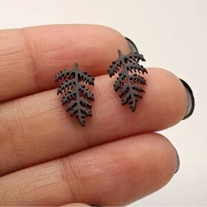 Black Pine Leaf Earrings stainless steel
